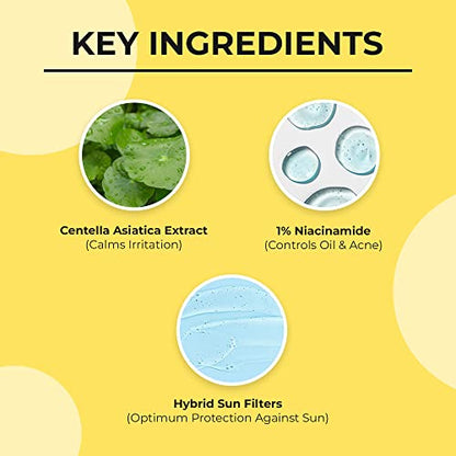 Dr. Sheth's Centella & Niacinamide Sunscreen Spf 50 Pa+++ For Oily & Acne-Prone Skin, Sweatproof, Wal, Protects Against Uva & Uvb Rays For Unisex, 50g