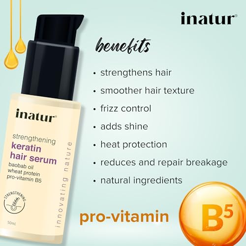 inatur Strengthening Keratin Hair Serum, Restores Shine, repairs Damaged Hair, Strengthens & Protects, Safe for Colour Treated Hair,50ml