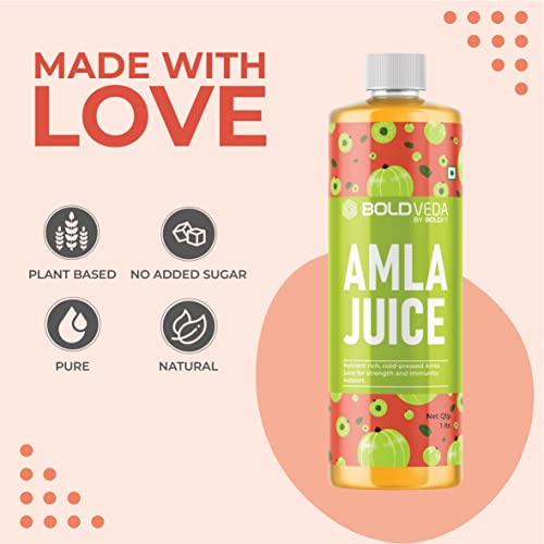 Boldfit Boldveda Pure Natural Amla Juice - Rich Source of Vitamin C - Helps with Immunity Boost, Supports Skin Health, Digestion - 1 Litre