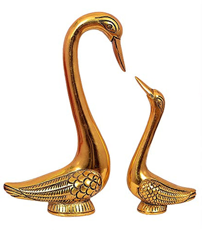 Nexplora Industries Pvt. Ltd. Metal Kissing Duck Showpiece, Height 13 cm, Gold Antique, 2 Pieces