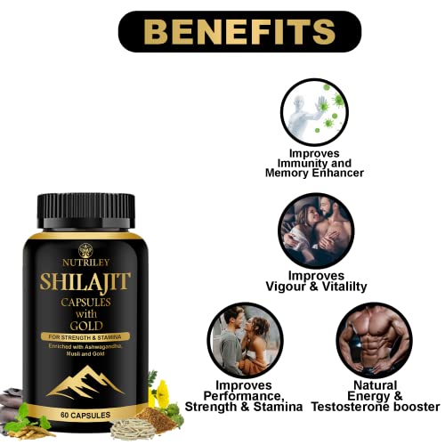 Nutriley Shilajit Gold Capsules For Men, Himalayan Shilajit, Shilajit Resin, Shilajeet tablets 50 Capsules (Pack of 1)