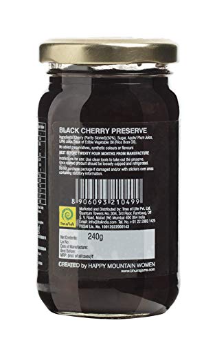 Bhuira|All Natural Jam Black Cherry Preserve & Three Fruit Marmalade-240g Each|No Added preservatives|No Artifical Color Added|Pack of 2
