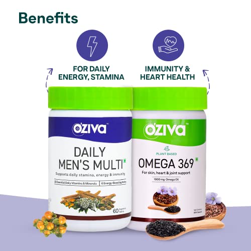 OZiva Wellness Combo For Men (60 Veg Tablets of Daily Men’s Multi with Multivitamins & Minerals And  Omega) For Energy Stamina Immunity & Heart Health