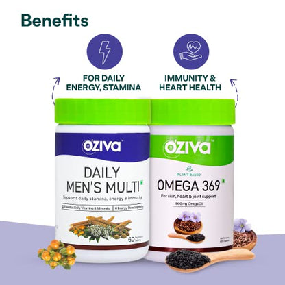 OZiva Wellness Combo For Men (60 Veg Tablets of Daily Men’s Multi with Multivitamins & Minerals And  Omega) For Energy Stamina Immunity & Heart Health