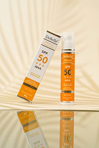DeBelle Water Resistant Mineral Sunscreen SPF 50+++ with Vitamin C, Broad Spectrum Protection with Zky, Non-Greasy Finish| Light Weight, No White Cast