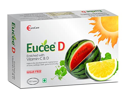 Eucee Vitamin D With C -Sugar Free Chewable- increases immunity Teeth-Bones-Muscles Strength Vegan Fn Women -Vitamin D 120 tablet (Watermelon Flavour)
