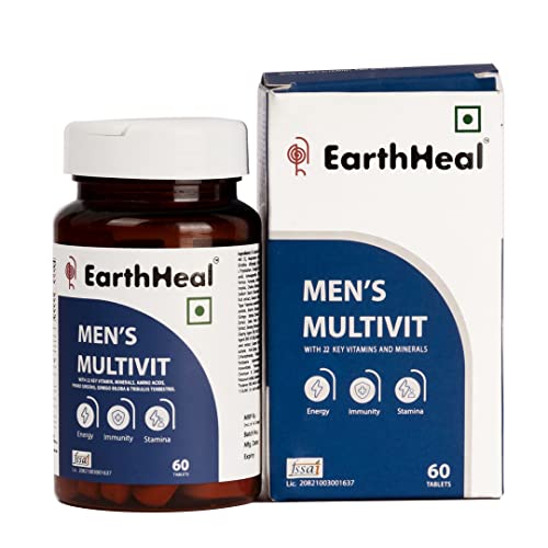 Earthheal Multivitamin Tablets For Men With Omega3 Zinc Vitamin C Multi-Vitamins and Multiminerals, Immune Support, Energy Supplement - 60 Tablets-New