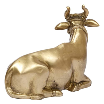 ARTVARKO Brass Sitting Nandi Cow Statue Shiva Bull for Religious Pooja and Home Decoration Showpiece Décor Office Temple Items 7.5 Inches