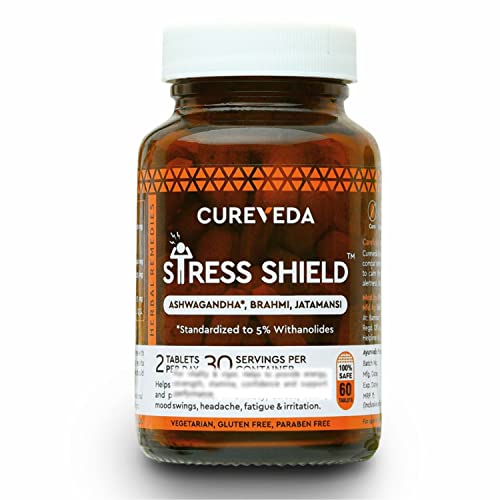 Cureveda Herbal Stress Shield Tablets- Support for Stress, Fatigue and Tension - 60 Tablets