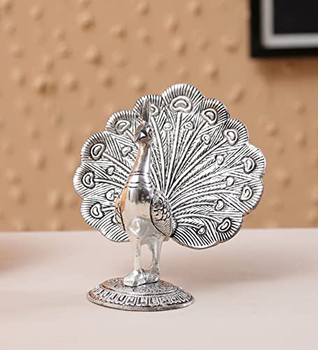 Peacock Metal Statue,Silver Plated Peacock Showpiece Idol for Home Decorative Feng Shui As Table Top Figurine