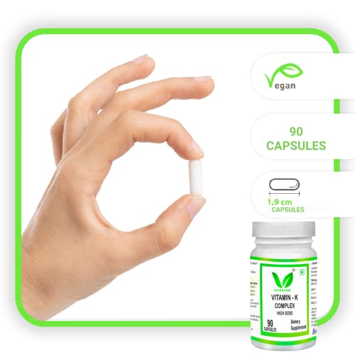 VITARUHE Vitamin K Complex, High Dose K1 + K2 Menaquinone High Strength & Vegan (MK4 +MK7), 90 Caps Bioavailability, Supplement Without Additives (2)