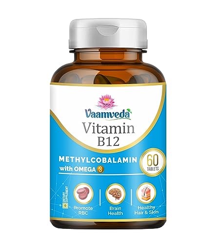 Vaamveda Vitamin B12 Omega 3 | Soy, Wheat & GMO Free Vegan Vitamin B12 Tablets Supplements from Methmin | No Doctor Prescription Required - 60 Veg Tab