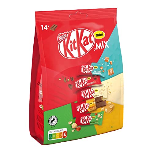 Nestle KitKat Mini Mix, Salted Caramel, Classic, White, Peanut Butter, Hazelnut,14 Bars 197.4g