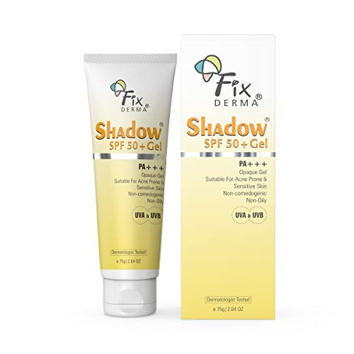 FIXDERMA Shadow Sunscreen Spf 50+ Gel For Oily Skin, Body & Face, Broad Spectrum For Uva & Uvb Protetion For Unisex, Non Greasy & Water Resistant, 75g