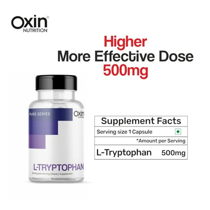 Oxin Nutrition L Tryptophan 500mg Capsule Pure Series Supports Restful Sleep and Relaxation (120 Capsules)