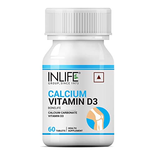 INLIFE Calcium 500 mg Vitamin D3 400 IU Supplement for Men Women - 60 Tablets