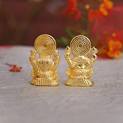 Collectible India Metal Laxmi Ganesh Idol Set - Gold Plated Lakshmi Ganesha Idols Statue