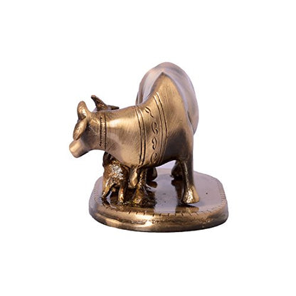 eCraftIndia Kamdhenu Cow and Calf Sculpture Brass Showpiece (8 cm x 4 cm x 5, Brown)