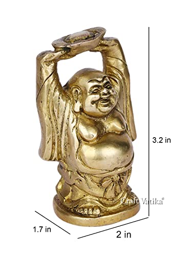 Collectible India Brass Laughing Buddha Statue Idol Happy Chinese Maitreya Feng Shui Buddhism Sculpture Figurine