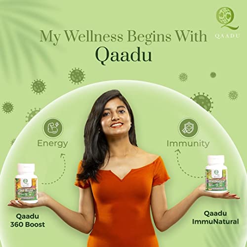 QAADU 360 BOOST Multivitamin Capsules for Men & Women, Ayurvedic Health Supplement with Ashwagandha, Triphala, Brahmi, Giloy – 60 Vegan Capsules