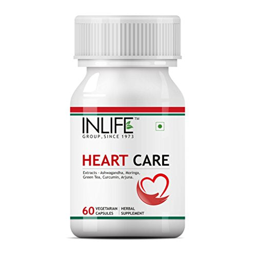 INLIFE Heart Care Supplement, Arjuna,Moringa,Ashwagandha,Green Tea,Curcumin - 60 Veg Capsules