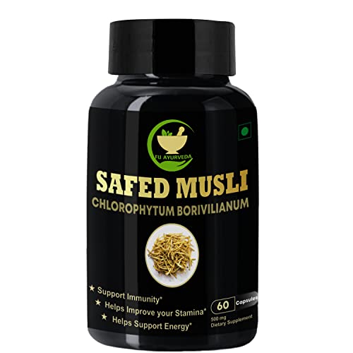 FIJ AYURVEDA Safed Musli Extract Capsule (Chlorophytum Borivilianum) Supports Strength & Stamina – 500mg 60 Capsules (Pack of 1)