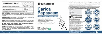 Trexgenics CARICA PAPAYA 600 mg Blood Platelet, Digestion, Immunity Support VEGAN & NON-GMO (60 Veg. Capsules)