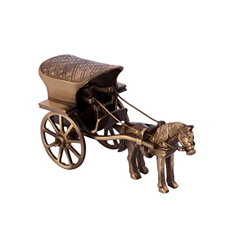 eCraftIndia Antique Finish Horse Carriage Brass Showpiece (13 cm x 6 cm x 8, Brown and Golden)