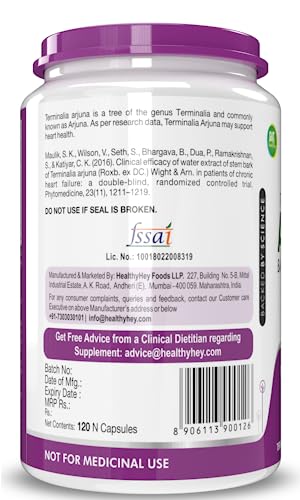HealthyHey Nutrition Terminalia Arjuna Bark Extract - Tannin 25% 120 Veg Capsules