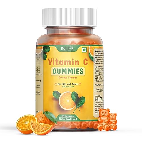 INLIFE Vitamin C Gummies for Kids Teens Men & Women, Daily Essential Supplements for Immunity Boosteir Care, Collagen Builder - 30 Gummies (Pack of 1)