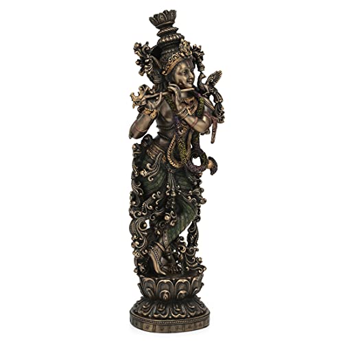 Collectible India 15" Large Krishna Idol - Bronze Finish- Lord Krishan Murti Statue Hindu Religious (Size 15 x 5 Inches)