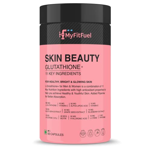 MyFitFuel Skin Beauty Glutathione (60 Capsules) with Lycopene, Vitamin C & E, Hyaluronic Acid, Bioti Radiant Skin. For Reducing Melanin & Glowing Skin