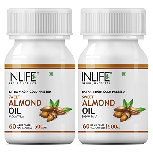 INLIFE Sweet Almond Extra Virgin Cold Pressed Oil, 60 Vegetarian Capsules (2-Pack)