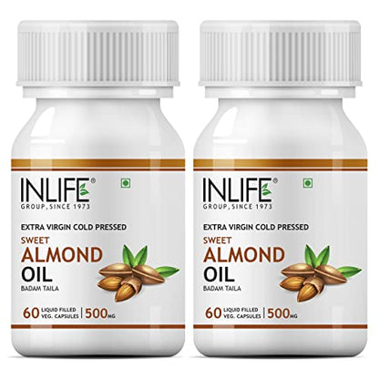 INLIFE Sweet Almond Extra Virgin Cold Pressed Oil, 60 Vegetarian Capsules (2-Pack)