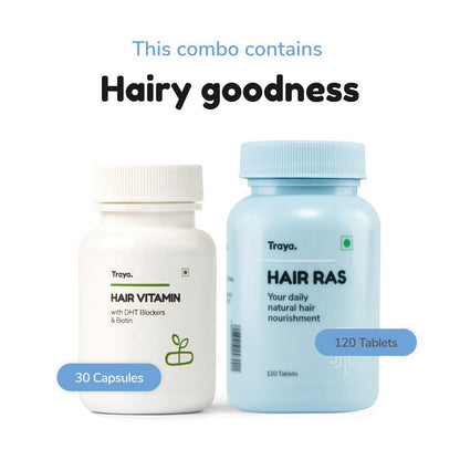 Traya Hair Growth Supplements Combo, Hair Ras (120 Tablets) + Hair Vitamins (30 Tablets) | 12 mcg Biotin & Ashwagandha Tablets for Healthy Hair