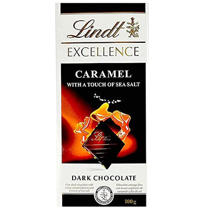 Lindt Excellence Caramel & Sea Salt Touch Chocolate Bar 100 Grams (Pack of 2)