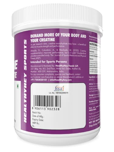 HealthyHey Sports CreaPure Creatine Monohydrate for Muscle Building & Performance - 33 Servings (Unflavoured, 100g)