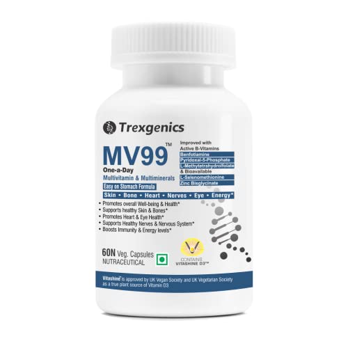 Trexgenics MV99 Multivitamin One-a-day Easy On Stomach with Multiminerals & Micronutrients for Men & Women (60 Veg Capsules)