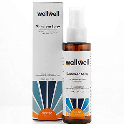 wellwell Sunscreen SPF 50 PA++++ Invisible Spray: Face & Body, Zero White Cast, Waterproof, Sweat Rerance Free | For Women, Men, Kids & All Skin Types