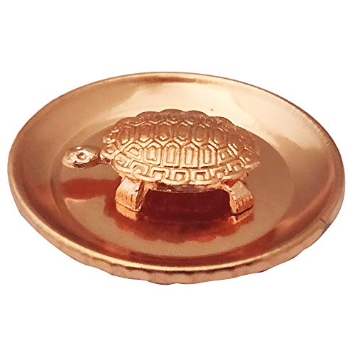 Divya Mantra Feng Shui Pure Copper 1.5 Inch Tortoise/Turtle with 2.25 Inch Diameter Water Plate; Vastu Living