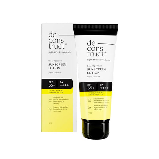 Deconstruct Dewy Sunscreen Lotion for Face - SPF 55+ and PA ++++ | Broad Spectrum, UV Filter Zinc Ox women and men | Suitable for all skin types- 50gm