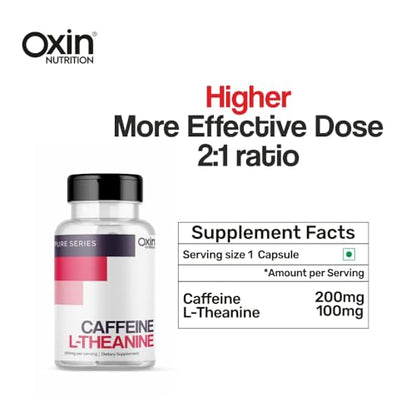 Oxin Nutrition Caffeine L Theanine 2:1 Focus & Energy Pure Series Imported (120 Capsules)