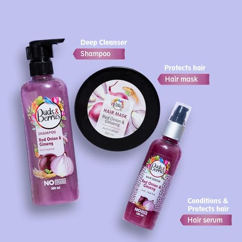 Buds & Berries Red Onion and Ginseng Anti-Hairfall Hair Serum | Reduces Split Ends and Conditions Ha | 100ml | No Paraben, No Silicone, No Mineral Oil