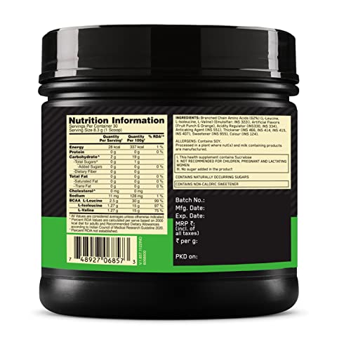 Optimum Nutrition BCAA, 5g BCAAs in 2:1:1 Ratio, 30 servings, For Muscle Recovery (250gm, Fruit Punch)