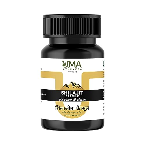 Uma Ayurveda Shilajit Capsules for Men and Women | 60 Shilajit Capsules (500mg / Shilajit Capsule) Pack of 1