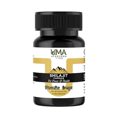 Uma Ayurveda Shilajit Capsules for Men and Women | 60 Shilajit Capsules (500mg / Shilajit Capsule) Pack of 1