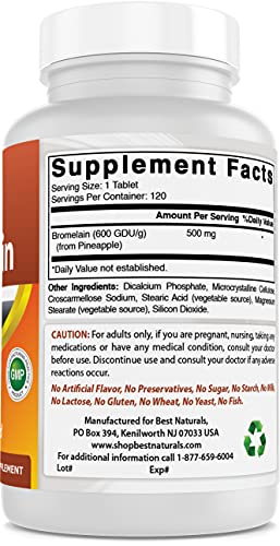 Best Naturals Bromelain Proteolytic Digestive Enzymes Supplements, 500 mg, 120 Tablets