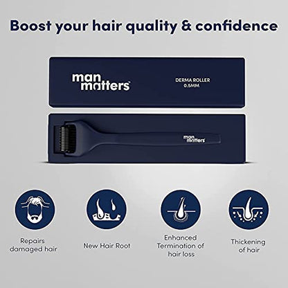 Man Matters Advance Derma Roller for Men | For Scalp & Beard | 0.5mm Titanium Alloy Needles | Reduces Hair Fall | Safe, Easy & Effective To Use