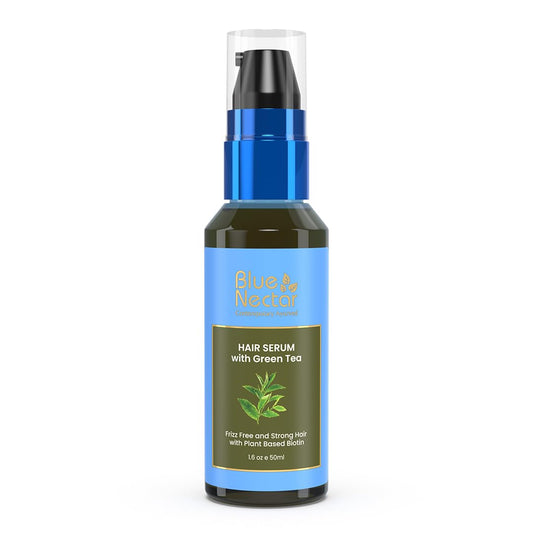 Blue Nectar Green Tea Hair Serum for Dry Frizzy Hair for Women & Men | Plant Based Biotin Hair Growt Fall Control for All Hair Types (12 herbs, 50 ml)