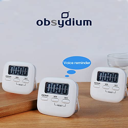 OBSYDIUM Digital Kitchen Timer, Magnetic Countdown Pomodoro Timer with Loud Sound, Back Stand, Hanging Hole (White, 1 Piece)